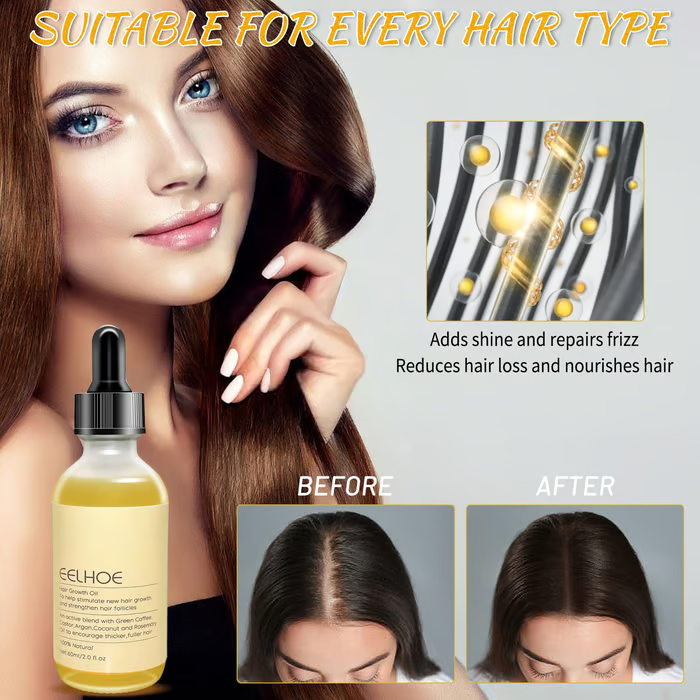 Veganic Natural Hair Growth Oil, Suitable for Dry Damaged Hair and Thinning Hair